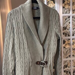 Lauren Ralph Lauren Green Cable Knit Cardigan